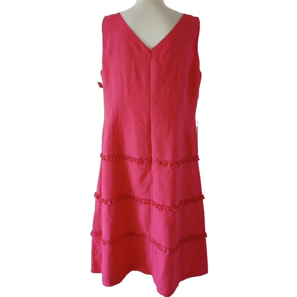 Talbots Pink Dress 16P Linen Blend Midi VNeck Ruffle Princess Fairy Easter NWT - Picture 6 of 10
